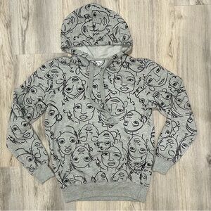 Maya Angelou Gray Black Artwork Pullover Hoodie Sweatshirt Cotton Blend Size XS